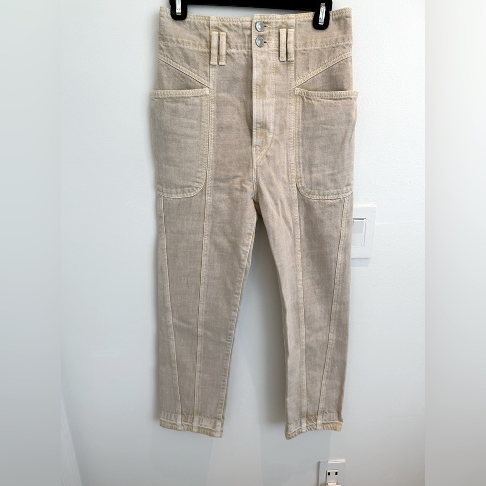 Isabel Marant Etoile Tucson Jeans Womens High Rise Crop Straight Leg Beige